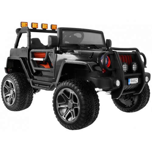 Terénne auto typu jeep Monster 4x4 pre deti Čierny + Diaľkové ovládanie + Nastaviteľné sedadlo + Pomalý štart + MP3 LED + Batoži
