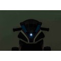 Motorka BMW HP4 na batériu pre deti Modrý + 3 kolesá + LED + MP3 USB + Ekokoža