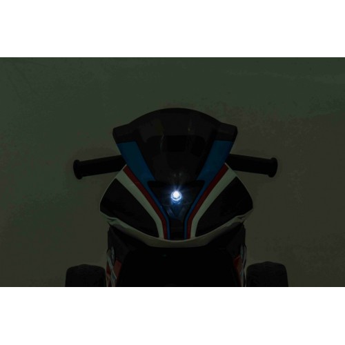 Motorka BMW HP4 na batériu pre deti Modrý + 3 kolesá + LED + MP3 USB + Ekokoža