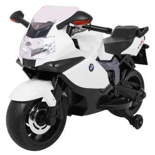 Motorka na batériu BMW K1300S pre deti Biely + Pomocné kolieska + Zvuky Svetlá + Pomalý štart