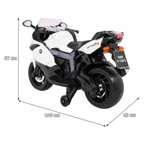Motorka na batériu BMW K1300S pre deti Biely + Pomocné kolieska + Zvuky Svetlá + Pomalý štart