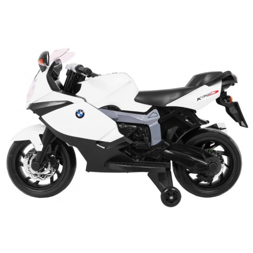 Motorka na batériu BMW K1300S pre deti Biely + Pomocné kolieska + Zvuky Svetlá + Pomalý štart
