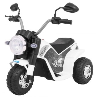 Motorka MiniBike na batériu pre deti Biela + Zvuky + LED svetlá + Ekokoža