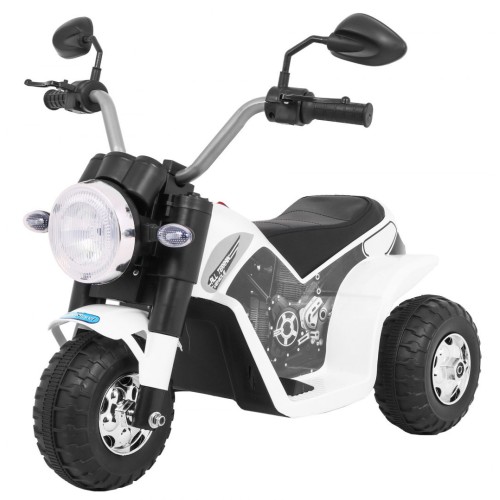 Motorka MiniBike na batériu pre deti Biela + Zvuky + LED svetlá + Ekokoža