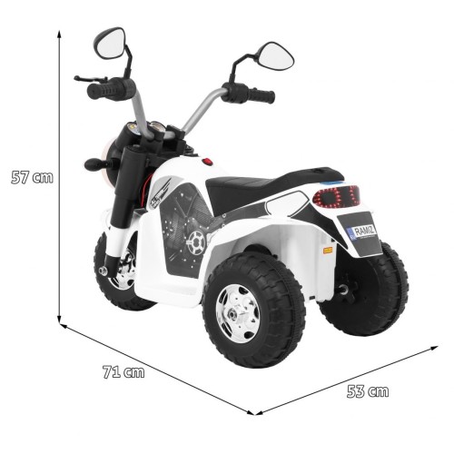 Motorka MiniBike na batériu pre deti Biela + Zvuky + LED svetlá + Ekokoža