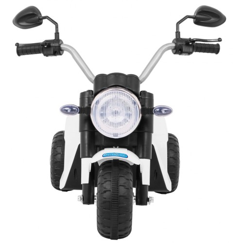 Motorka MiniBike na batériu pre deti Biela + Zvuky + LED svetlá + Ekokoža