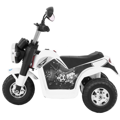 Motorka MiniBike na batériu pre deti Biela + Zvuky + LED svetlá + Ekokoža