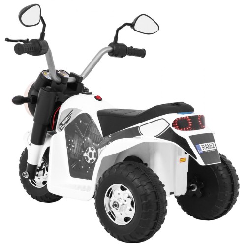 Motorka MiniBike na batériu pre deti Biela + Zvuky + LED svetlá + Ekokoža