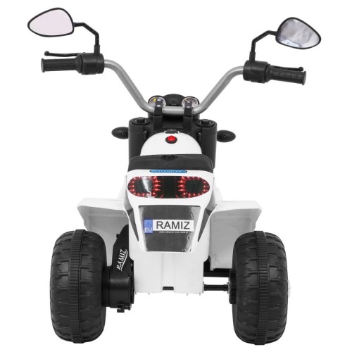 Motorka MiniBike na batériu pre deti Biela + Zvuky + LED svetlá + Ekokoža