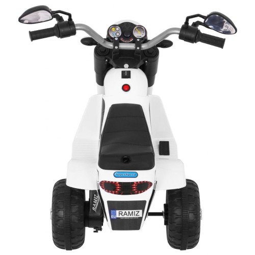 Motorka MiniBike na batériu pre deti Biela + Zvuky + LED svetlá + Ekokoža