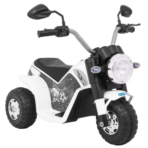 Motorka MiniBike na batériu pre deti Biela + Zvuky + LED svetlá + Ekokoža