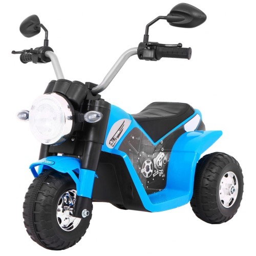 Motorka MiniBike na batériu pre deti Modrá + Zvuky + LED svetlá + Ekokoža