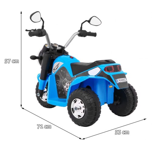 Motorka MiniBike na batériu pre deti Modrá + Zvuky + LED svetlá + Ekokoža