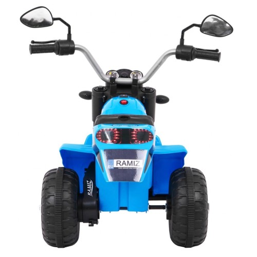 Motorka MiniBike na batériu pre deti Modrá + Zvuky + LED svetlá + Ekokoža