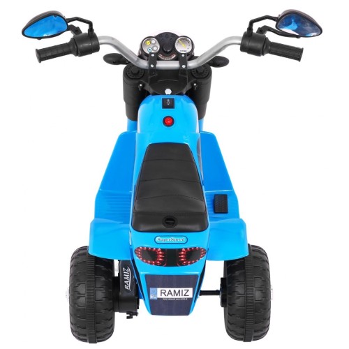 Motorka MiniBike na batériu pre deti Modrá + Zvuky + LED svetlá + Ekokoža