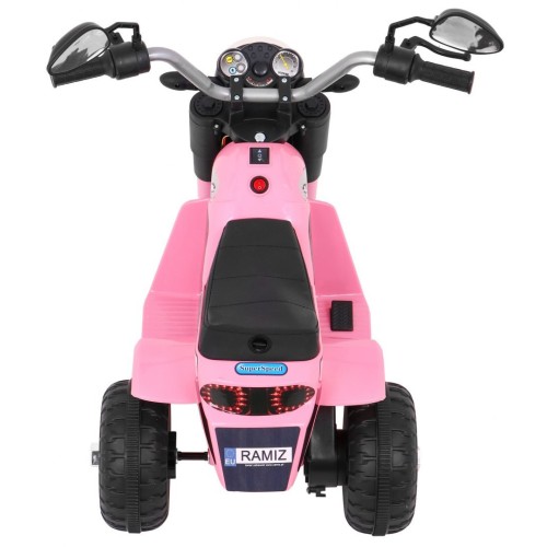 Motorka MiniBike na batériu pre deti Ružová + Zvuky + LED svetlá + Ekokoža