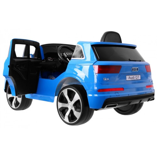 Audi Q7 Lift na batériu pre deti Lakované Modré + Diaľkové ovládanie + Pomalý štart + EVA + MP3 LED
