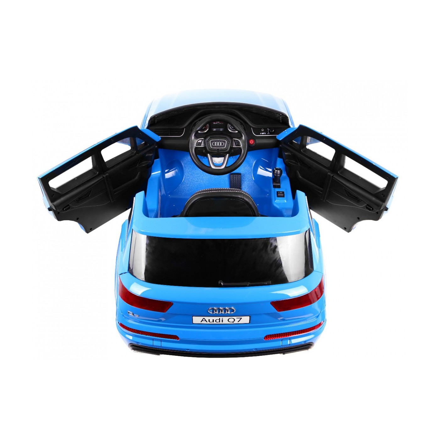Audi Q7 Lift na batériu pre deti Lakované Modré + Diaľkové ovládanie + Pomalý štart + EVA + MP3 LED