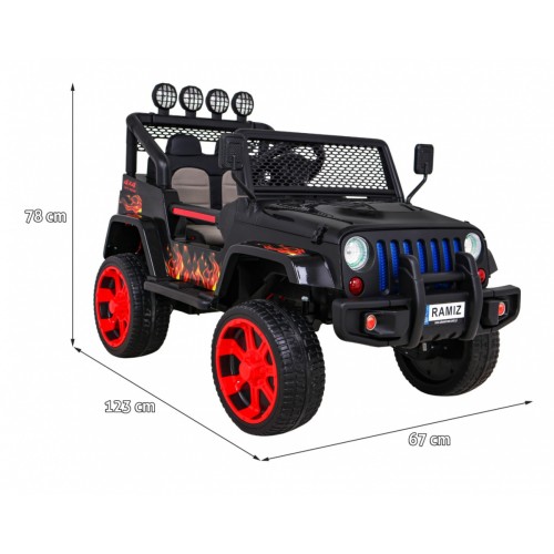 Terénne autíčko Raptor Drifter Plamene + Diaľkové ovládanie + Pohon 4x4 + Úložný priestor + Pomalý štart + MP3 LED