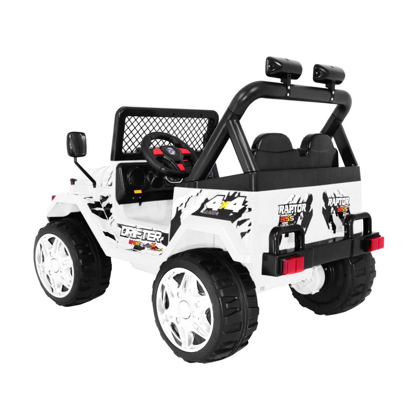 Terénny Raptor Drifter na batériu pre deti Biely + Ovládač + Pomalý štart + EVA + Zvuky Svetiel