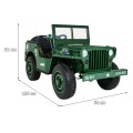 Vojenské Autíčko Retro Strong pre 3 deti Zelený + Pohon 4x4 + Úložné priestory + EVA + Pomalý štart + MP3 LED