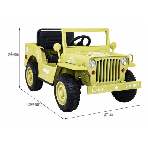 Vojenské Autíčko Retro pre deti Bežový + Pohon 4x4 + Ovládač + 2 Batožinové priestory + Pomalý štart + MP3 LED