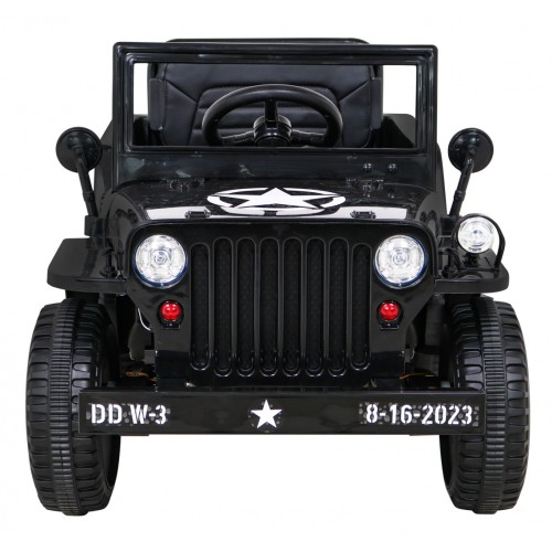 Vojenské Autíčko Retro pre deti Čierny + Pohon 4x4 + Ovládač + 2 Batožinové priestory + Pomalý štart + MP3 LED