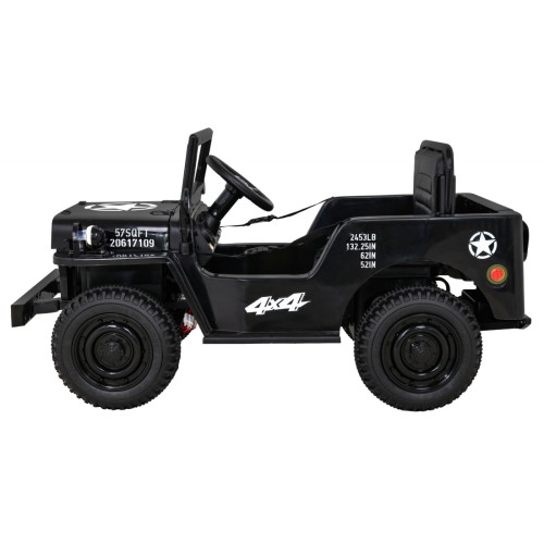 Vojenské Autíčko Retro pre deti Čierny + Pohon 4x4 + Ovládač + 2 Batožinové priestory + Pomalý štart + MP3 LED