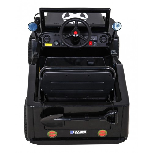 Vojenské Autíčko Retro pre deti Čierny + Pohon 4x4 + Ovládač + 2 Batožinové priestory + Pomalý štart + MP3 LED