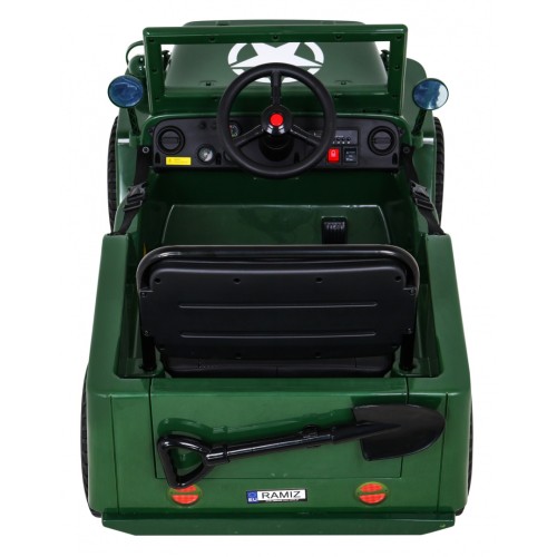 Vojenské Autíčko Retro pre deti Zelený + Pohon 4x4 + Ovládač + 2 Batožinové priestory + Pomalý štart + MP3 LED