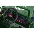 Vojenské Autíčko Retro pre deti Zelený + Pohon 4x4 + Ovládač + 2 Batožinové priestory + Pomalý štart + MP3 LED