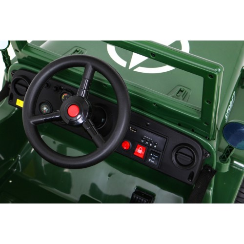 Vojenské Autíčko Retro pre deti Zelený + Pohon 4x4 + Ovládač + 2 Batožinové priestory + Pomalý štart + MP3 LED