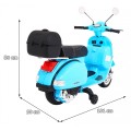 Elektrický skúter Vespa pre deti Modrý + Pomocné kolieska + Audio + Ekokoža + EVA + Pomalý štart