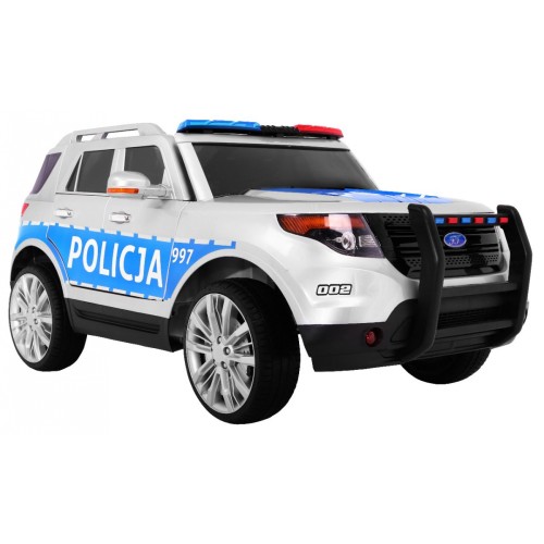 Auto SUV Polícia na batériu pre deti + Sirény + Svietidlá + Megafón + Ovládač + Pomalý štart + EVA + Nálepky