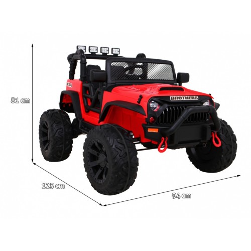 Terénne autíčko Brothers na batériu Červené + Ovládač + Pomalý štart + EVA + LED MP3