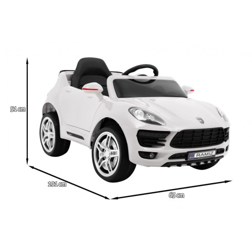 Autíčko Turbo-S na batériu pre deti Biele + Ovládač + Pomalý štart + Kolesá EVA + Rádio MP3