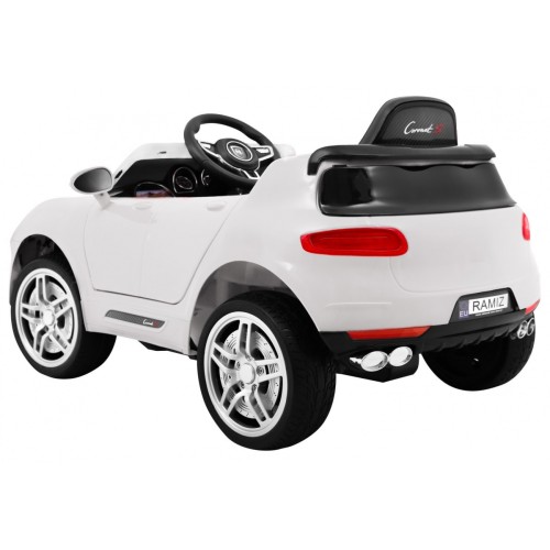 Autíčko Turbo-S na batériu pre deti Biele + Ovládač + Pomalý štart + Kolesá EVA + Rádio MP3