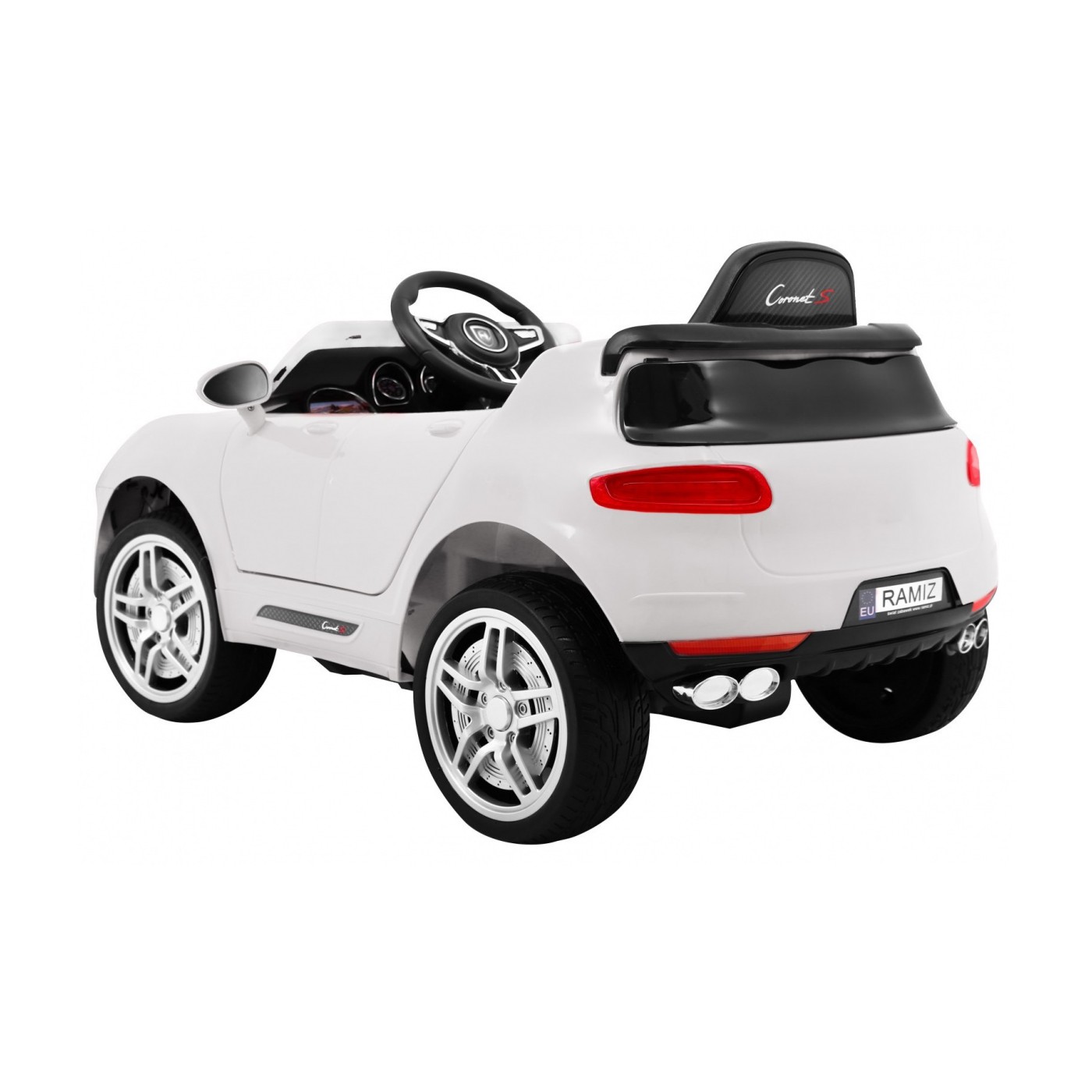 Autíčko Turbo-S na batériu pre deti Biele + Ovládač + Pomalý štart + Kolesá EVA + Rádio MP3