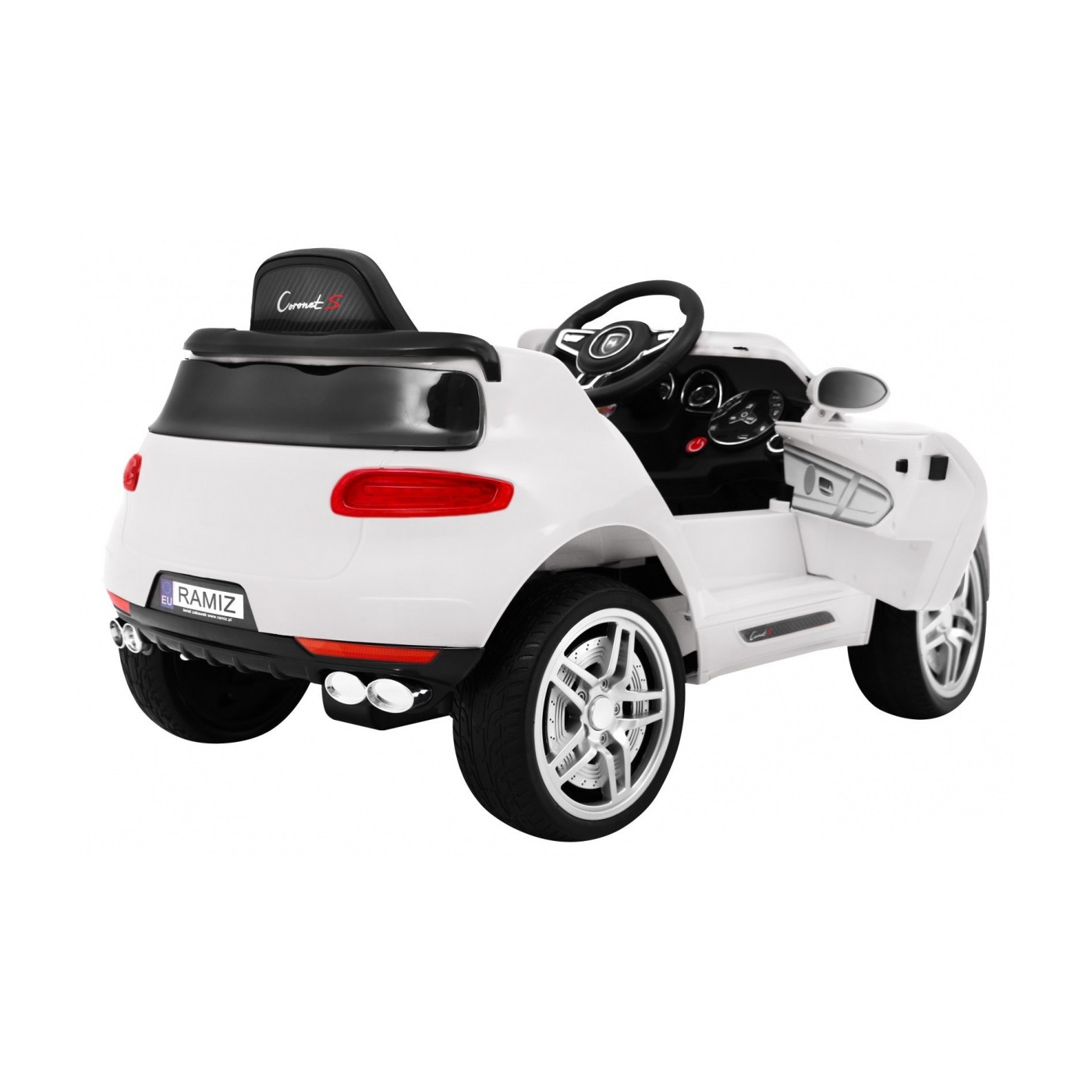 Autíčko Turbo-S na batériu pre deti Biele + Ovládač + Pomalý štart + Kolesá EVA + Rádio MP3