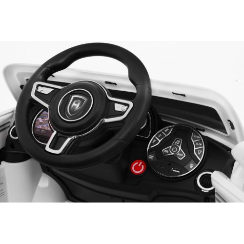 Autíčko Turbo-S na batériu pre deti Biele + Ovládač + Pomalý štart + Kolesá EVA + Rádio MP3
