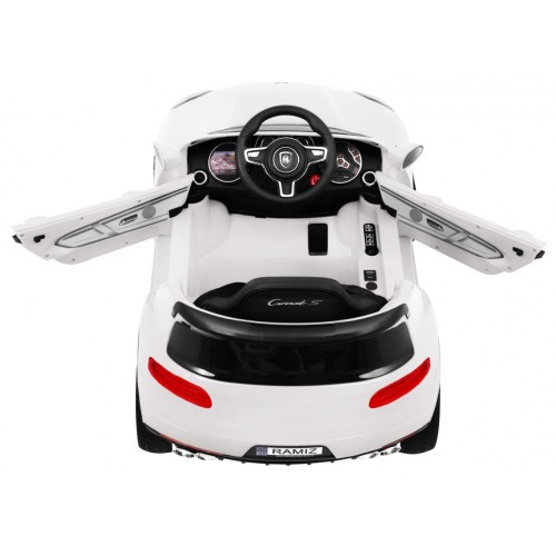 Autíčko Turbo-S na batériu pre deti Biele + Ovládač + Pomalý štart + Kolesá EVA + Rádio MP3