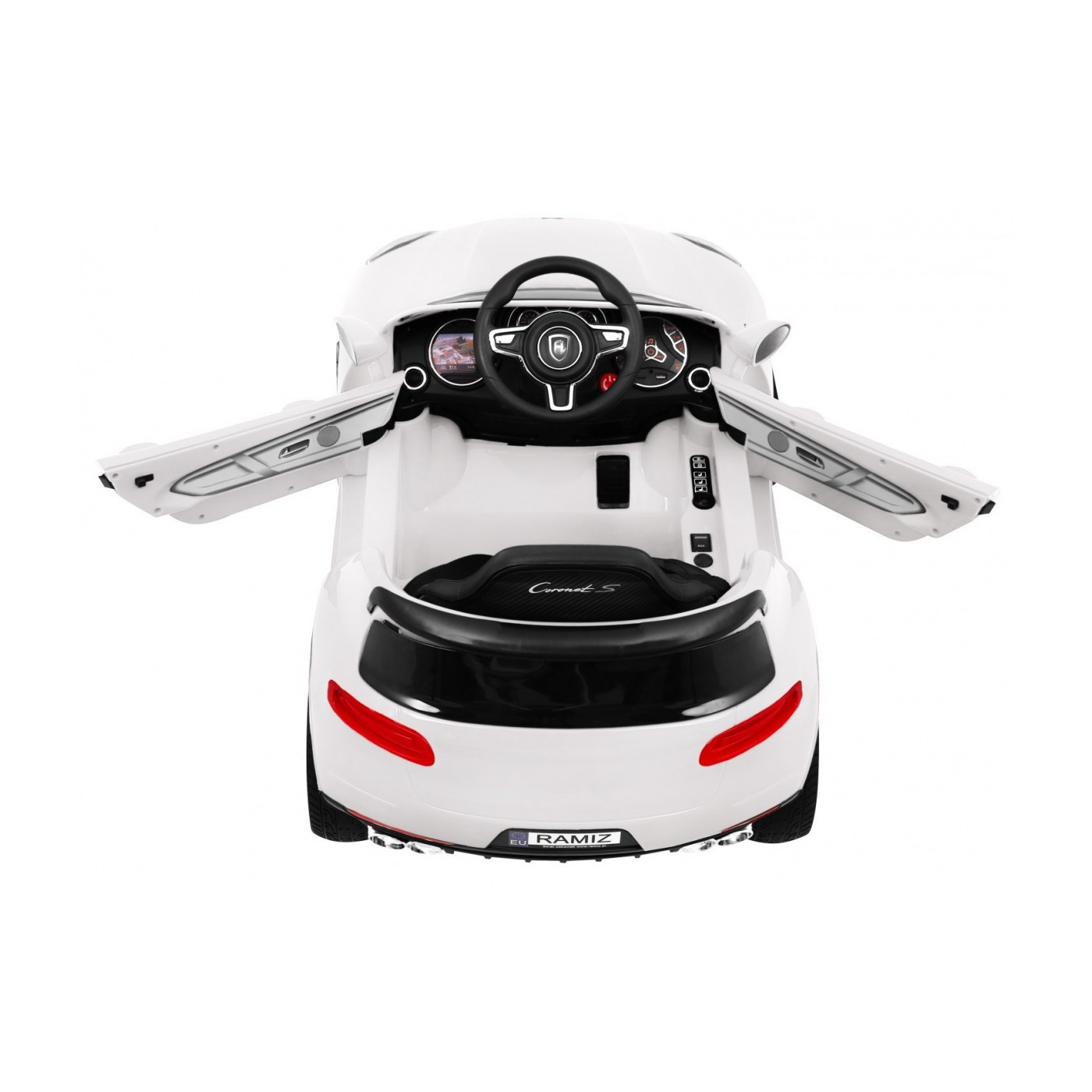 Autíčko Turbo-S na batériu pre deti Biele + Ovládač + Pomalý štart + Kolesá EVA + Rádio MP3