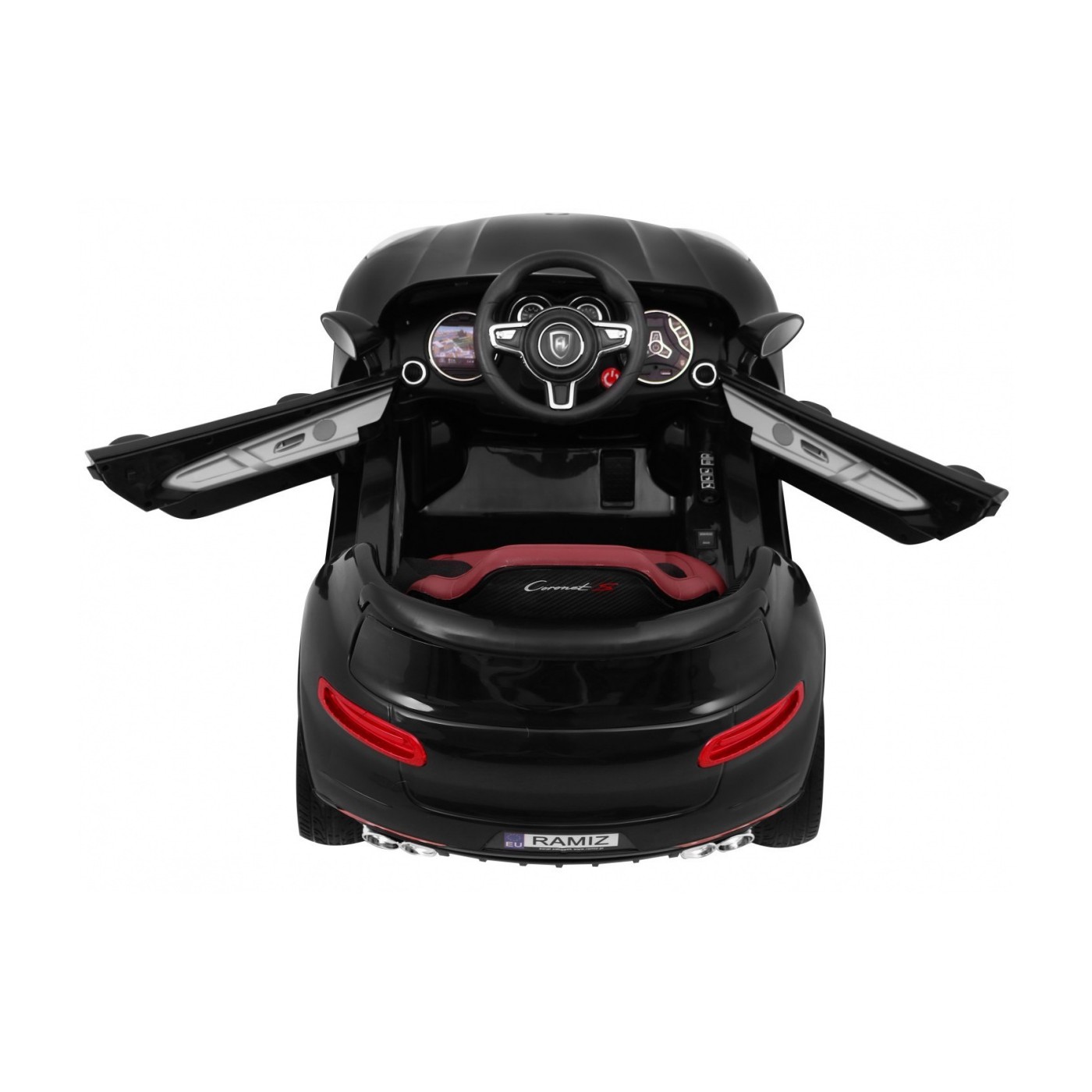 Autíčko Turbo-S na batériu pre deti Čierne + Ovládač + Pomalý štart + Kolesá EVA + Rádio MP3