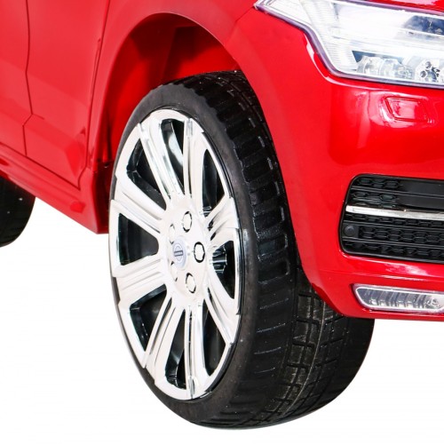 Volvo XC90 na batériu pre deti Lak Červený + Ovládač + Batožinový priestor + EVA + Pomalý štart + Rádio MP3 + LED