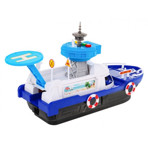 Interaktívna Policajná loď 2v1 pre deti 3+ Úložný priestor na autíčka + 3 vozidlá + Svietidlá Zvuky