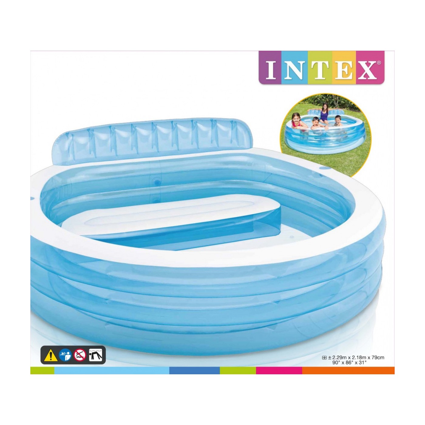 Rodinný Bazén s Lavicou 229 cm x 218 cm x 79 cm INTEX