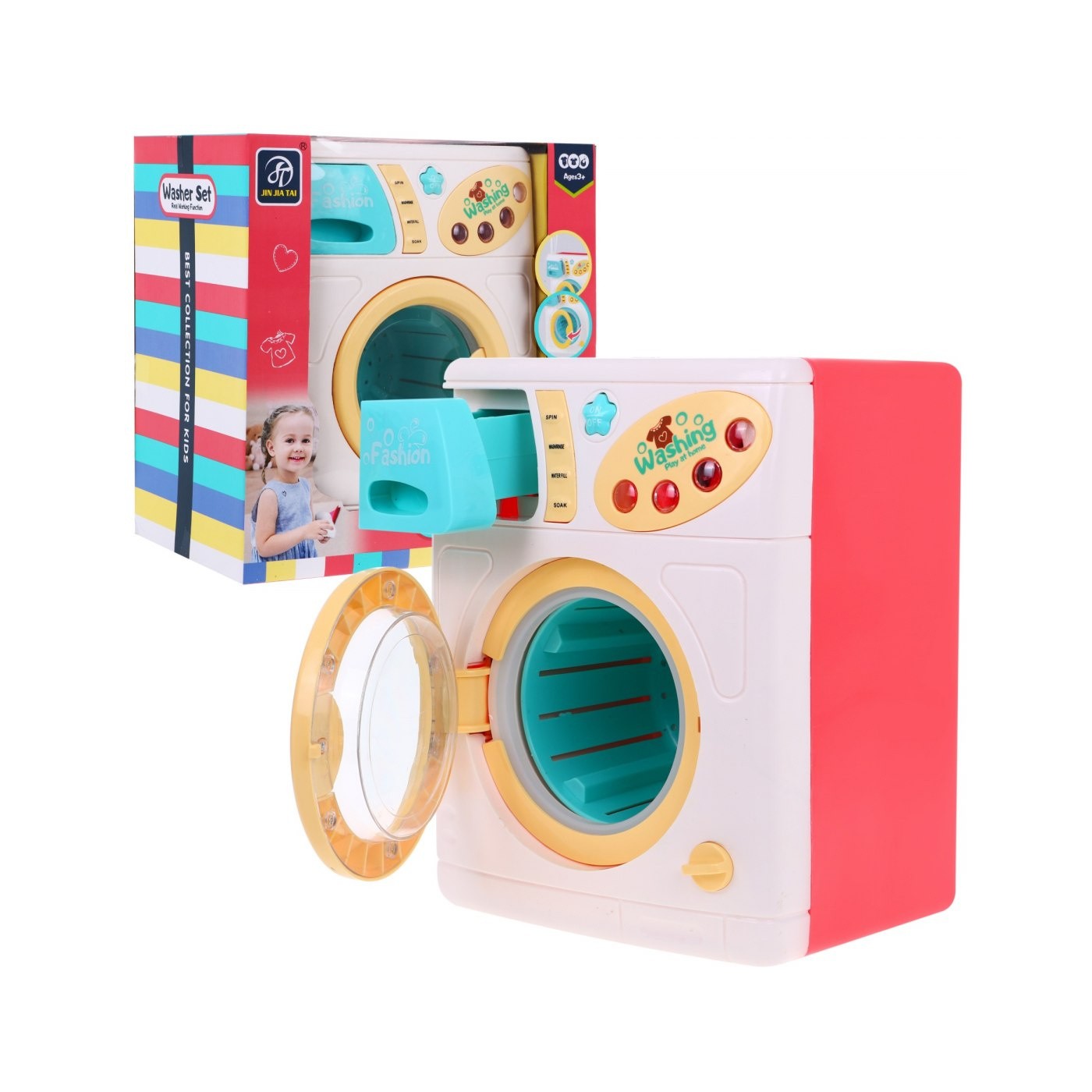 Farebná práčka pre deti 3+ Funkcia prania + Zásuvka na vodu + Veselá hudba