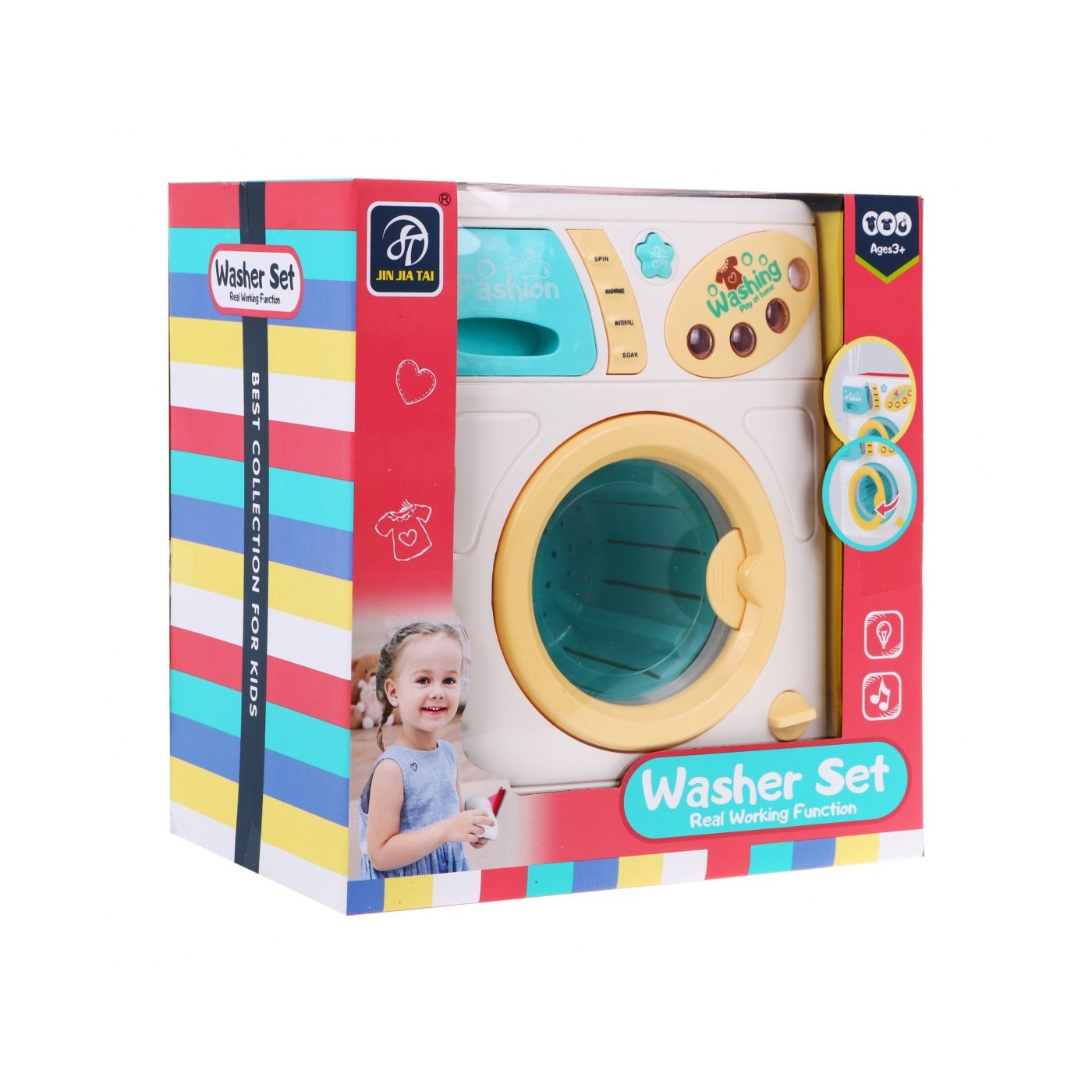 Farebná práčka pre deti 3+ Funkcia prania + Zásuvka na vodu + Veselá hudba