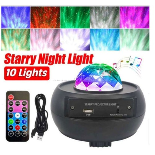 Otočný projektor Hudobná skrinka pre deti 3+ Hviezdnate nebo 10 farieb + Nočná lampička + Reproduktor pre MP3