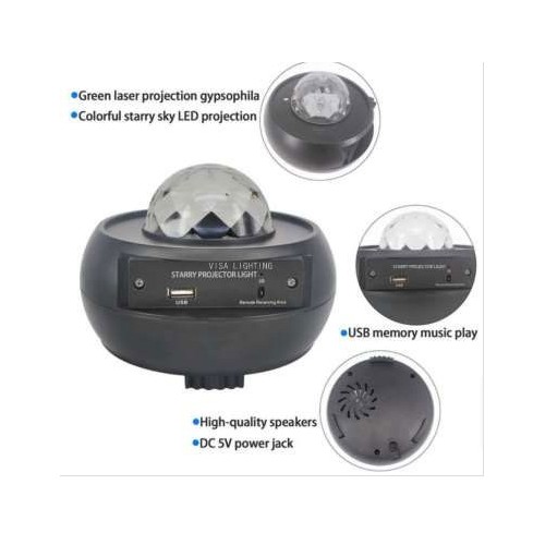 Otočný projektor Hudobná skrinka pre deti 3+ Hviezdnate nebo 10 farieb + Nočná lampička + Reproduktor pre MP3